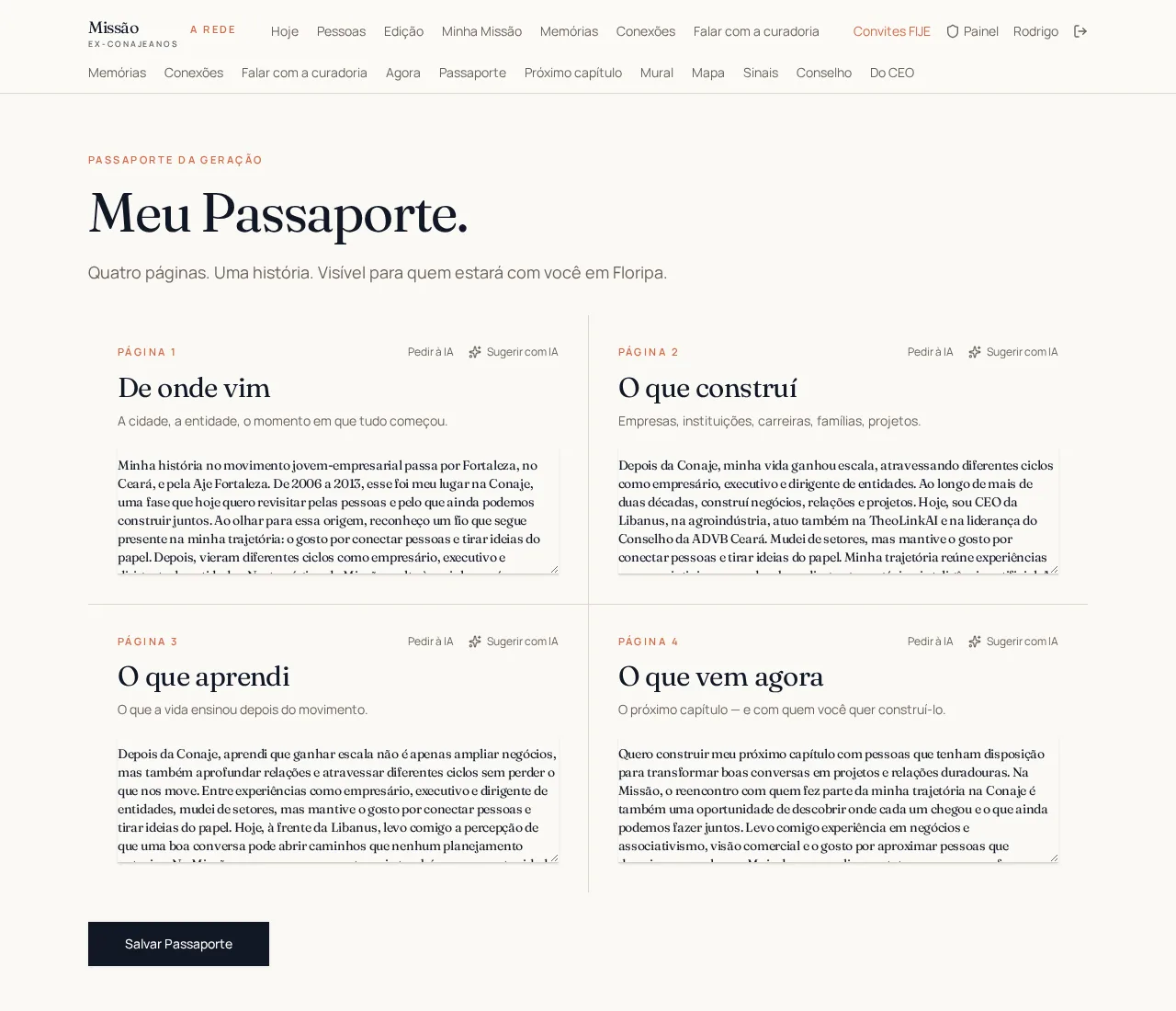 O Passaporte da Geração: quatro páginas, uma história