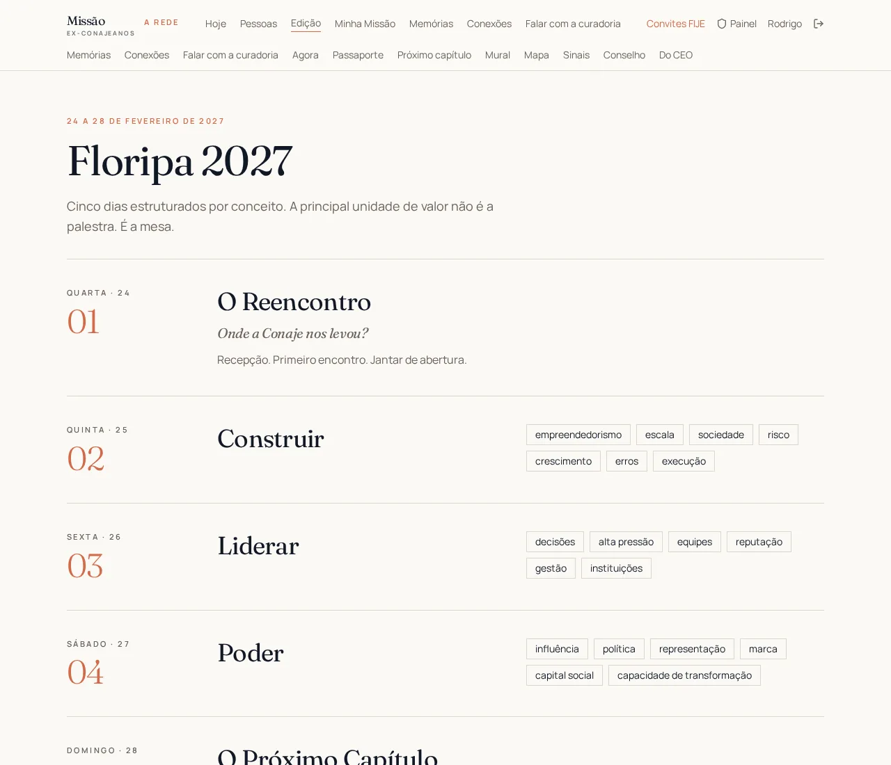 Floripa 2027: cinco dias estruturados por conceito